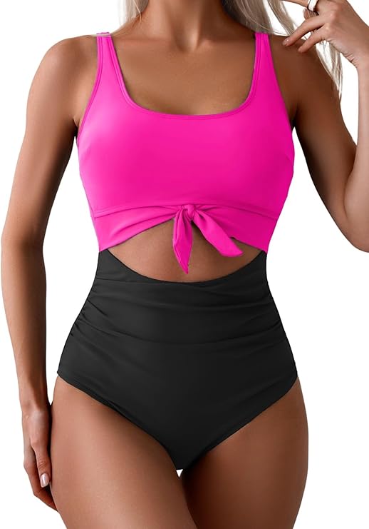 Maillot de Bain Une Pièce Ventre Plat Nœud Frontal
