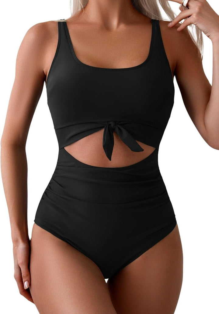 Maillot de Bain Une Pièce Ventre Plat Nœud Frontal