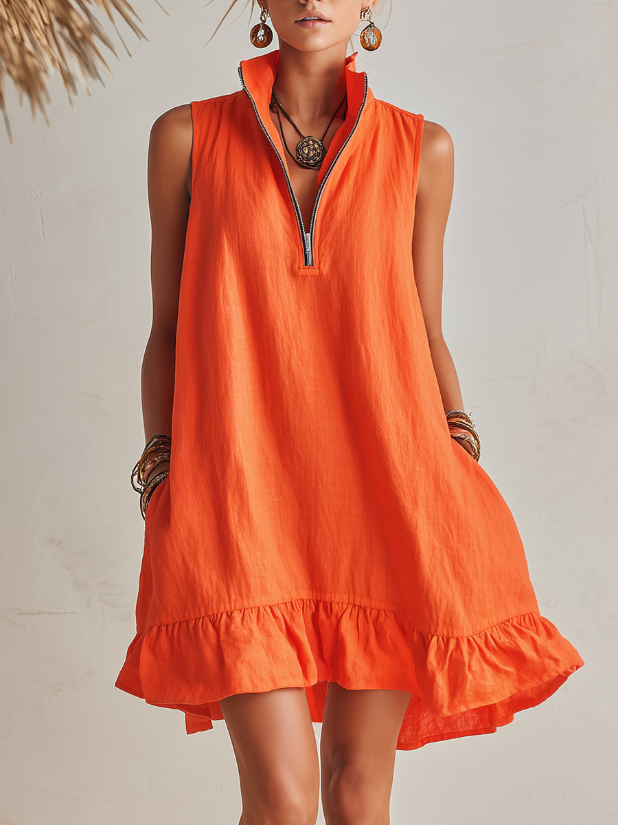 Robe Mini en Mélange Coton-Lin
