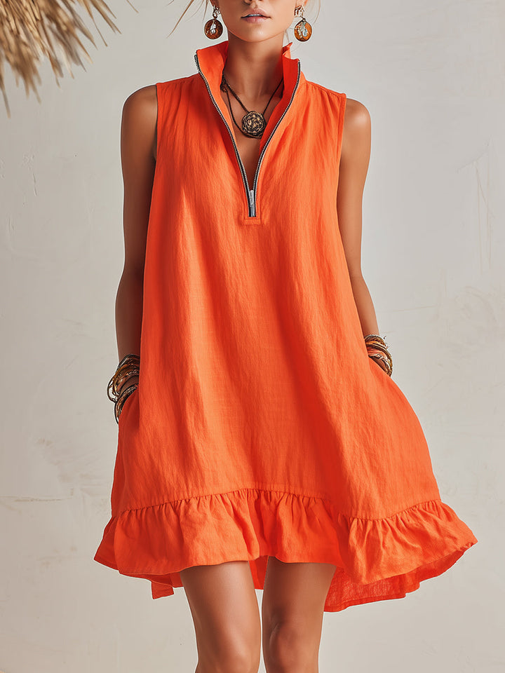 Robe Mini en Mélange Coton-Lin