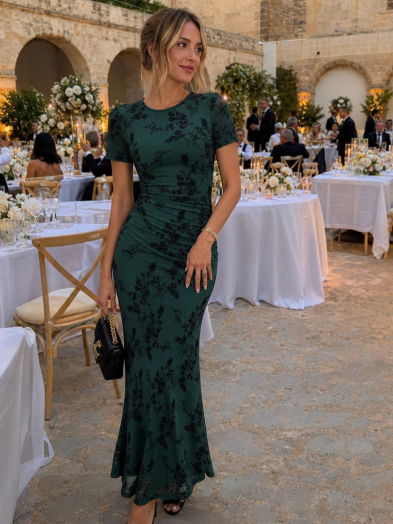 Sabella | Robe Midi à Col Rond et Manches Courtes