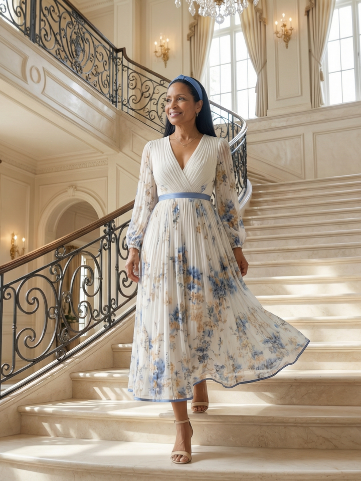 Eva | Robe midi croisée plissée