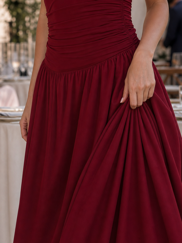 Zelene | Robe Midi Bustier à Corsage Froncé