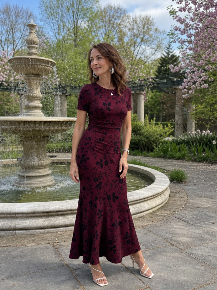 Marie | Robe Midi à Col Rond et Manches Courtes
