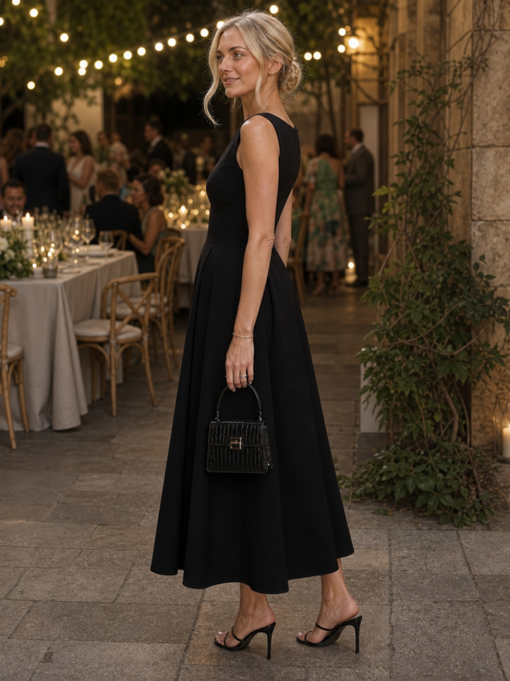 Corane | Robe Midi Sans Manches à Col Rond et Corsage Ajusté