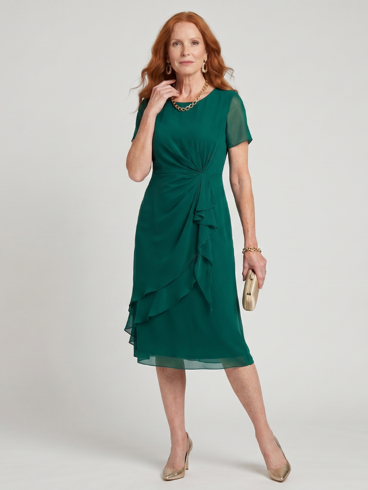 Eira | Robe Midi à Manches Courtes et Ourlet Superposé