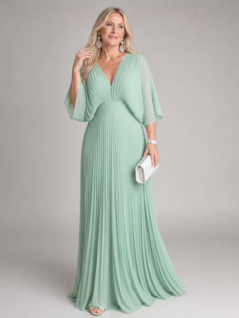 Semorph | Robe Maxi Plissée à Col en V et Manches Longues