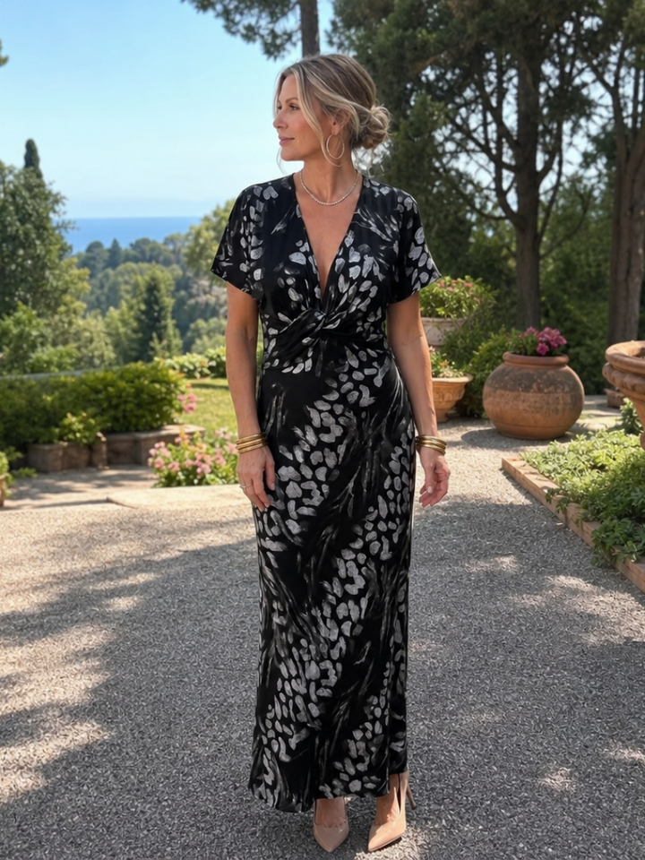 Astra | Robe maxi à manches courtes avec motif abstrait