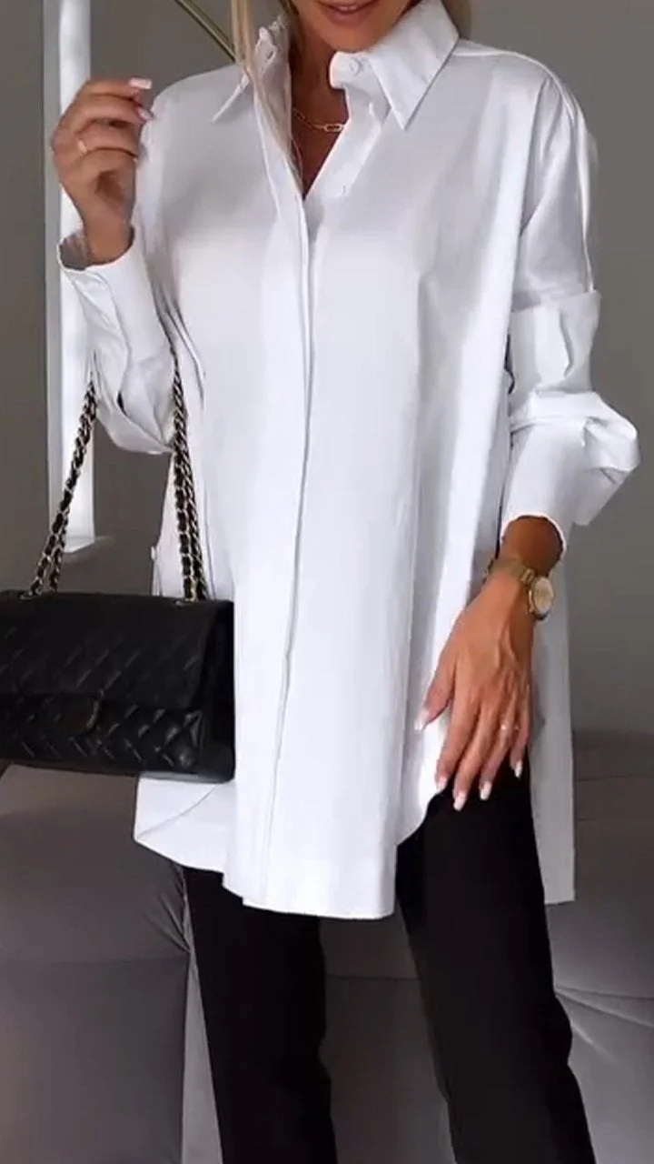 Helvia | Chemise élégante surdimensionnée à manches retroussées