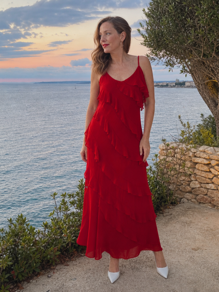 Riper | Robe Maxi à Bretelles Fines avec Volants Superposés