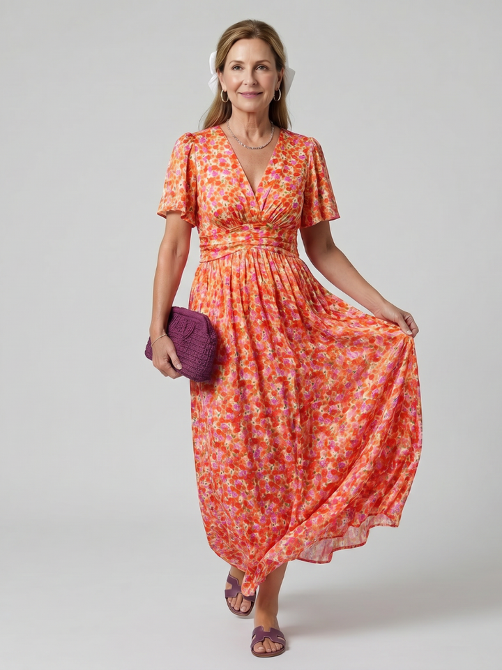 Juna | Robe midi à manches courtes avec imprimé floral