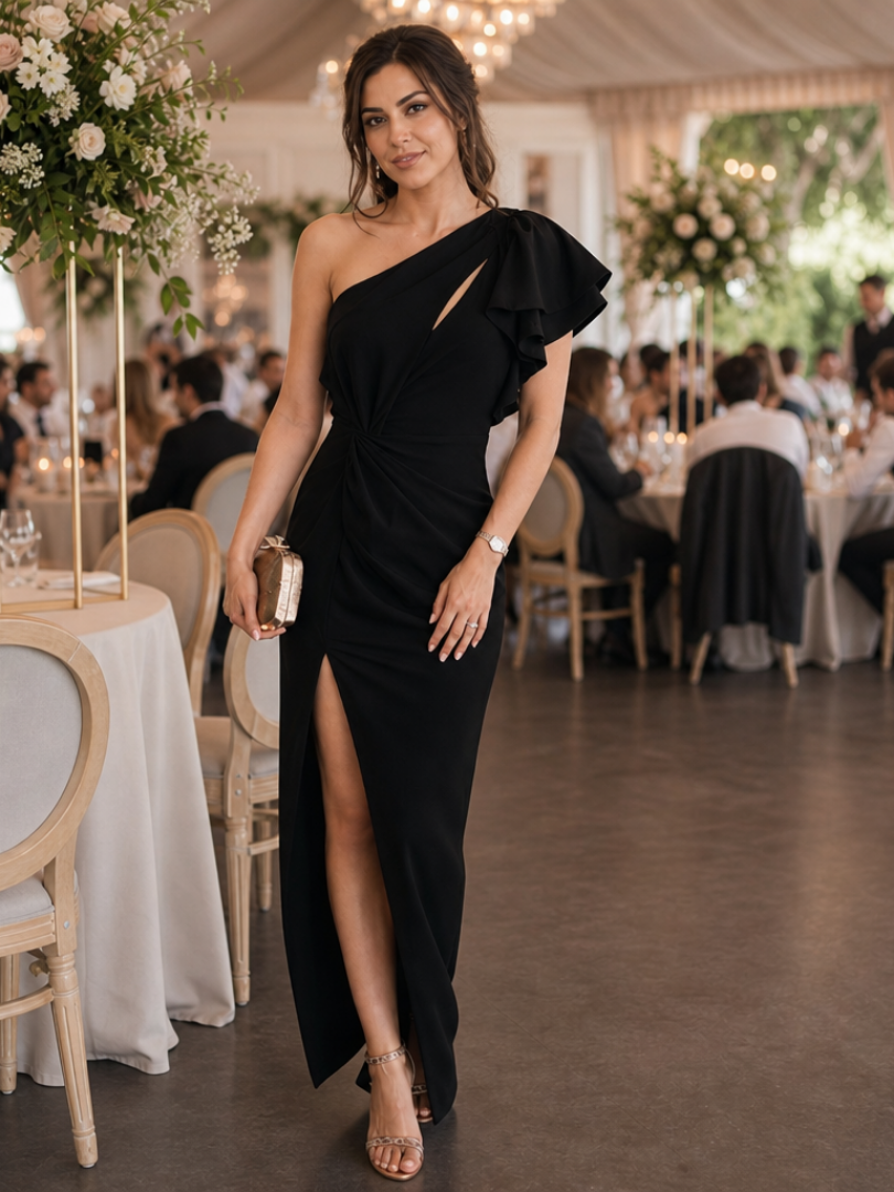Aurette | Robe Midi à Une Épaule avec Corsage Drapé