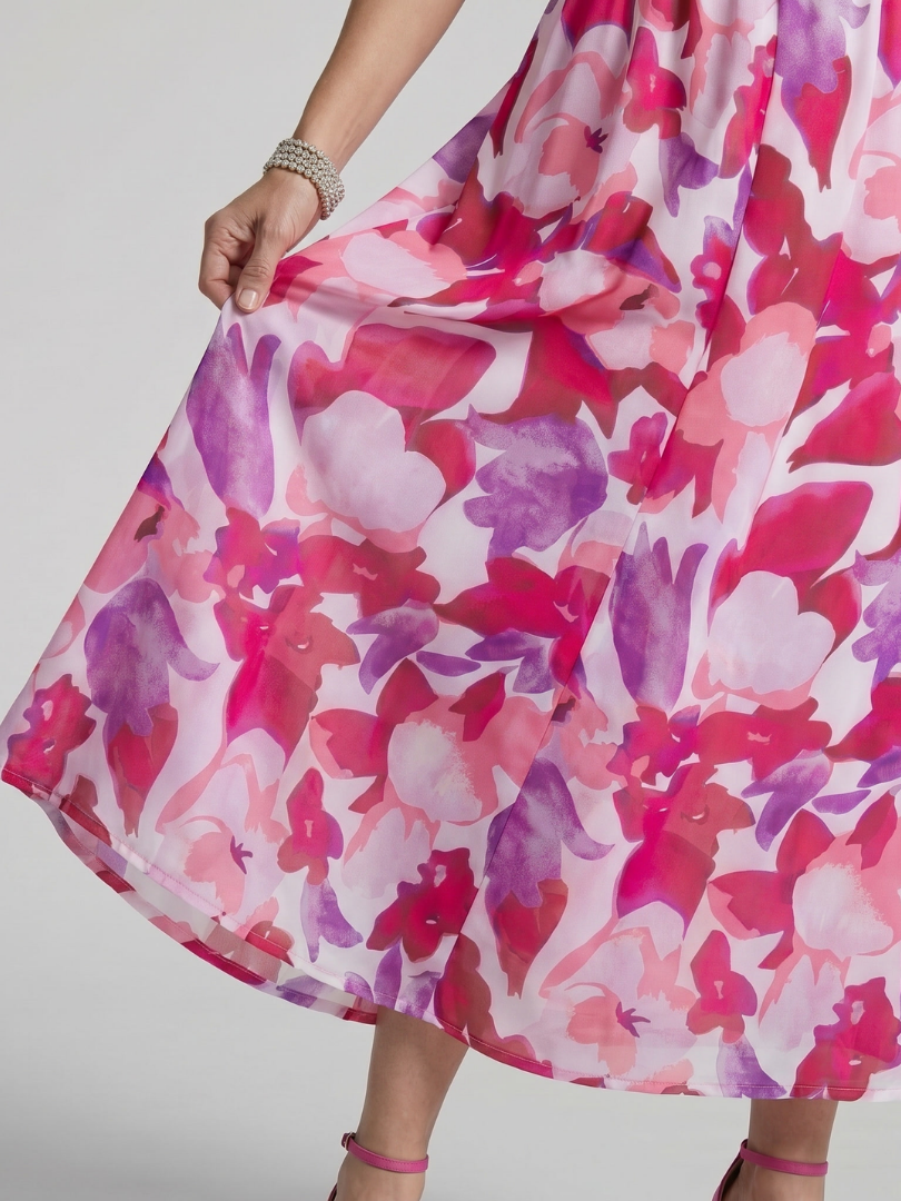 Candlia | Robe Midi à Imprimé Abstrait et Manches Bouffantes en V