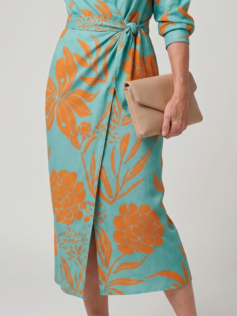 Leya | Robe midi à rayures avec col et manches longues