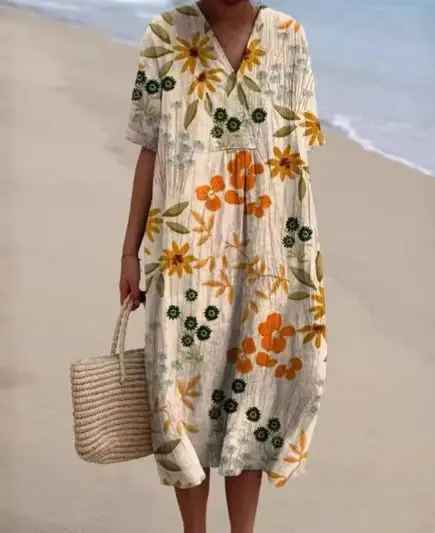 Robe Florale Vintage Imprimée et Fluide