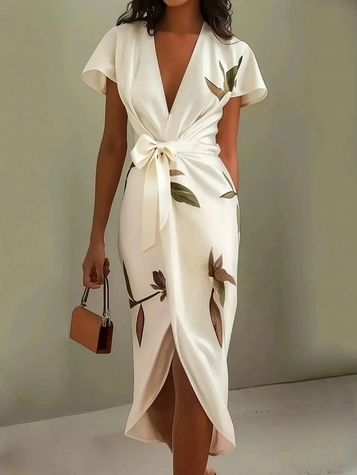 Judy | Robe Midi Satin à Manches Courtes Blanche