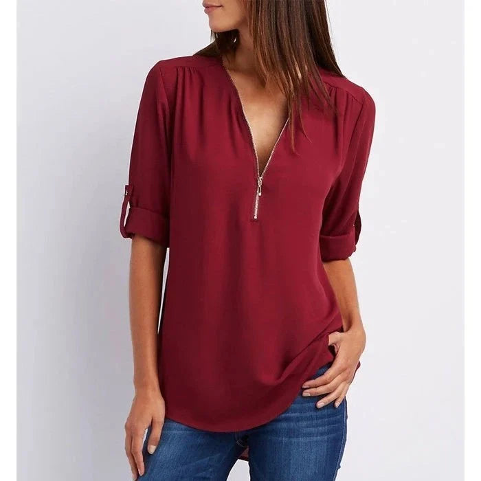Lucas|Blouse à manches 3/4 en vrac avec fermeture éclair