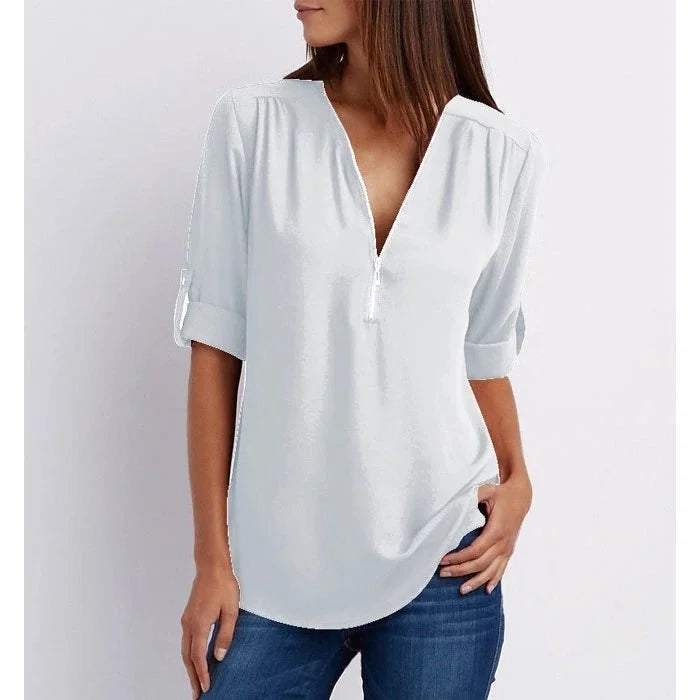Lucas|Blouse à manches 3/4 en vrac avec fermeture éclair