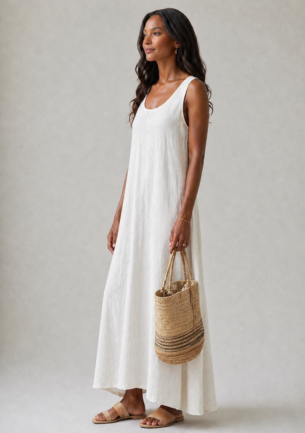 Ismera | Robe Midi Détendue Sans Manches à Col Rond