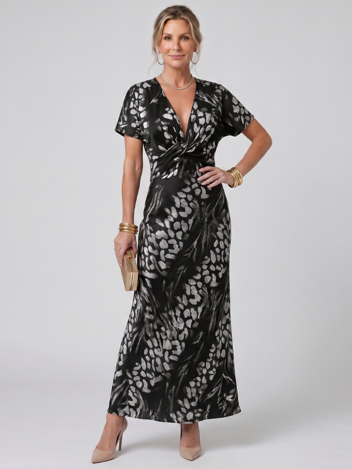 Astra | Robe maxi à manches courtes avec motif abstrait