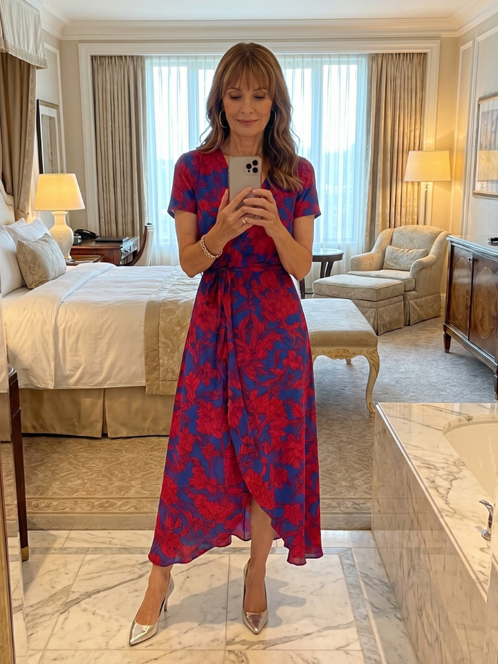 Priya | Robe Midi Fleurie à Manches Courtes