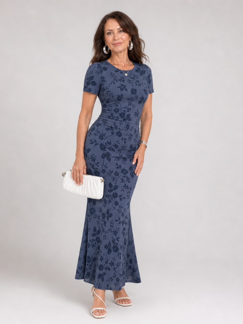 Marie | Robe Midi à Col Rond et Manches Courtes