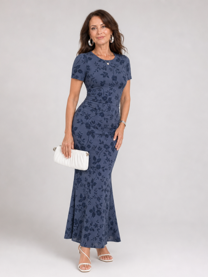 Marie | Robe Midi à Col Rond et Manches Courtes