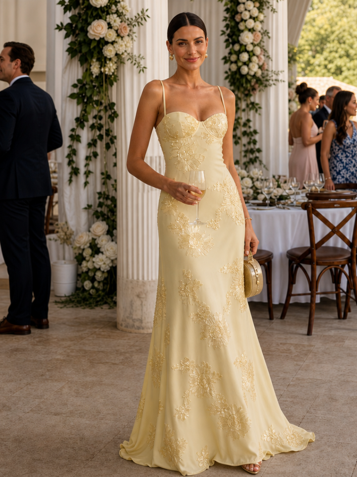 Danica | Robe Maxi à Bretelles Fines et Corsage Corset