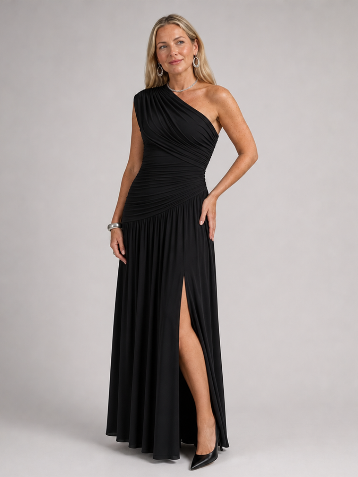 Evadra | Robe Maxi à Corsage Drapé et Une Épaule