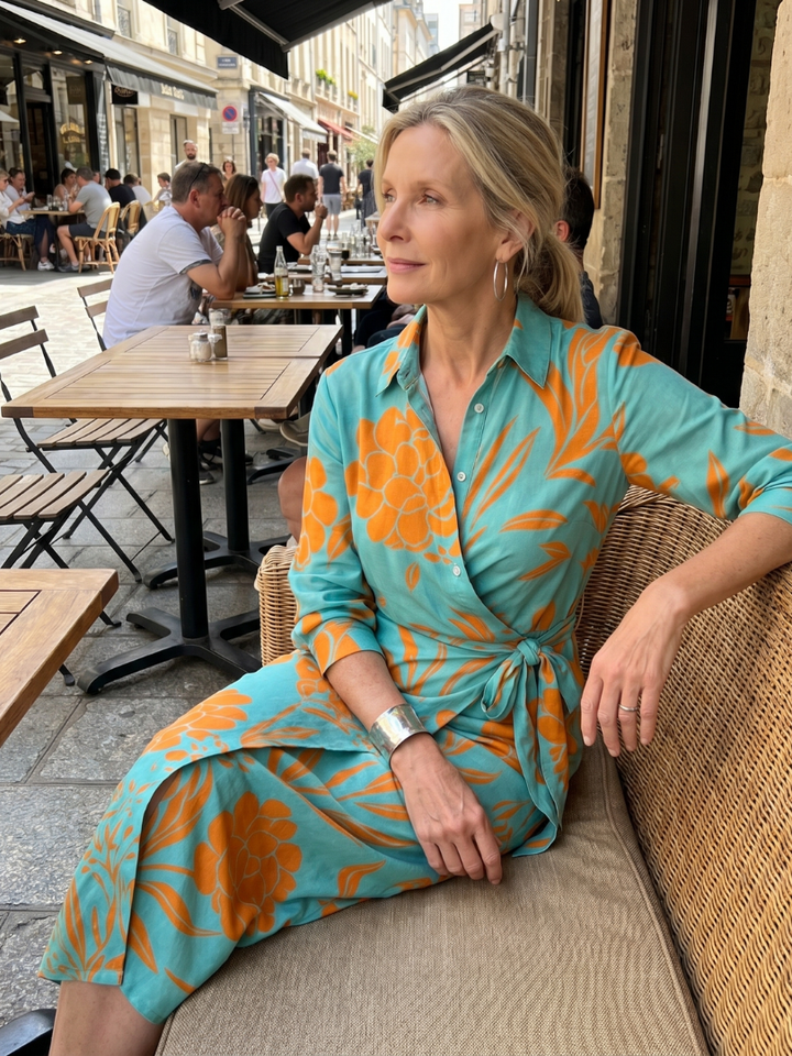 Leya | Robe midi à rayures avec col et manches longues