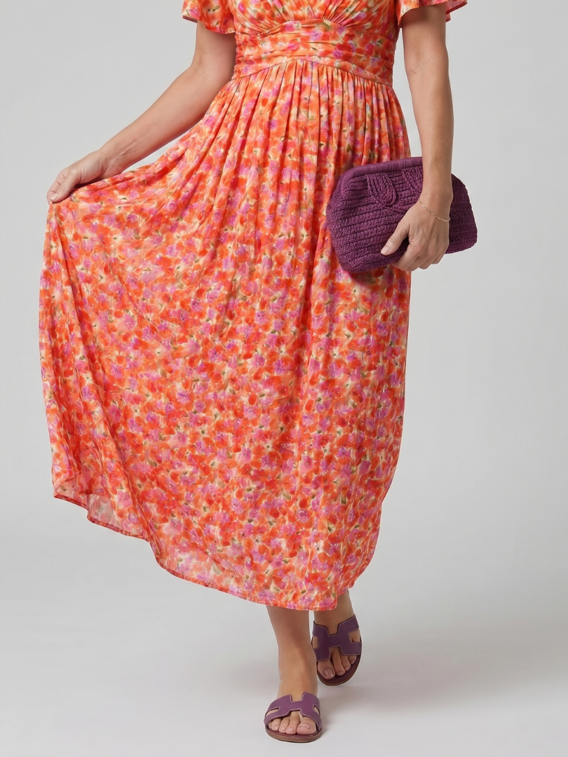 Juna | Robe midi à manches courtes avec imprimé floral