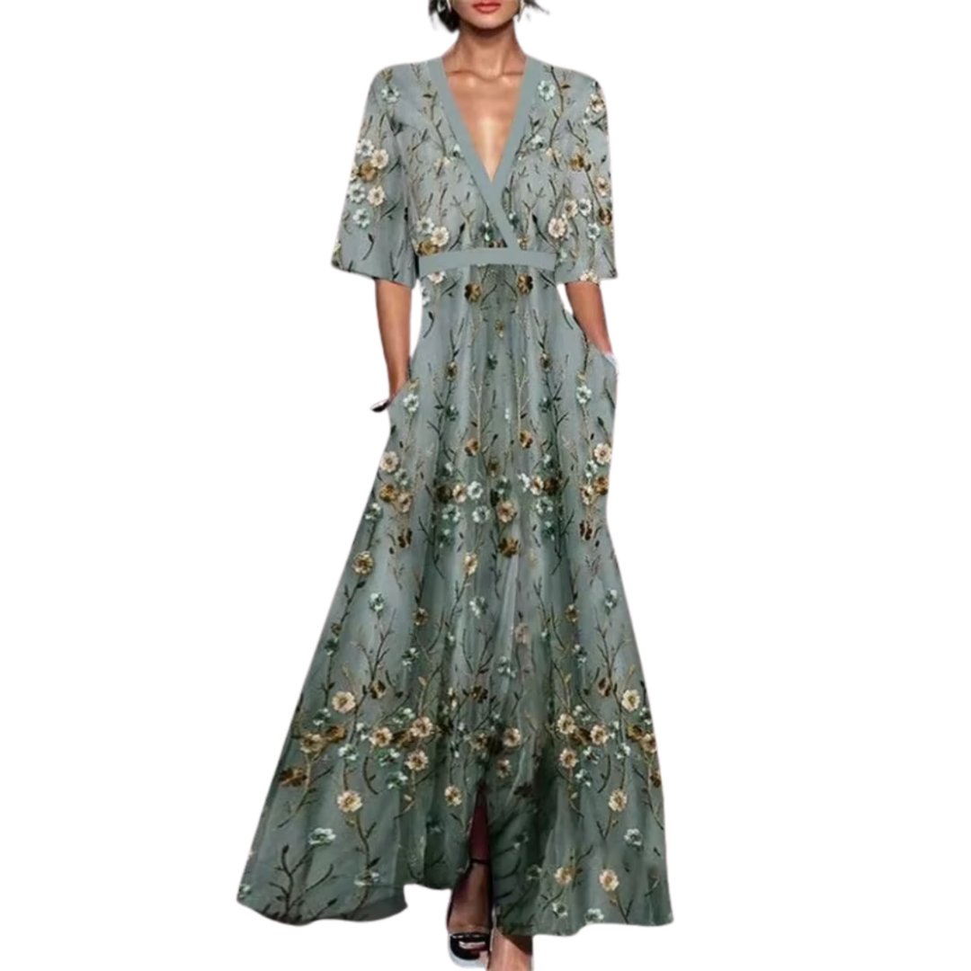 Noelle | Robe de Printemps Fleurie à Décolleté en V