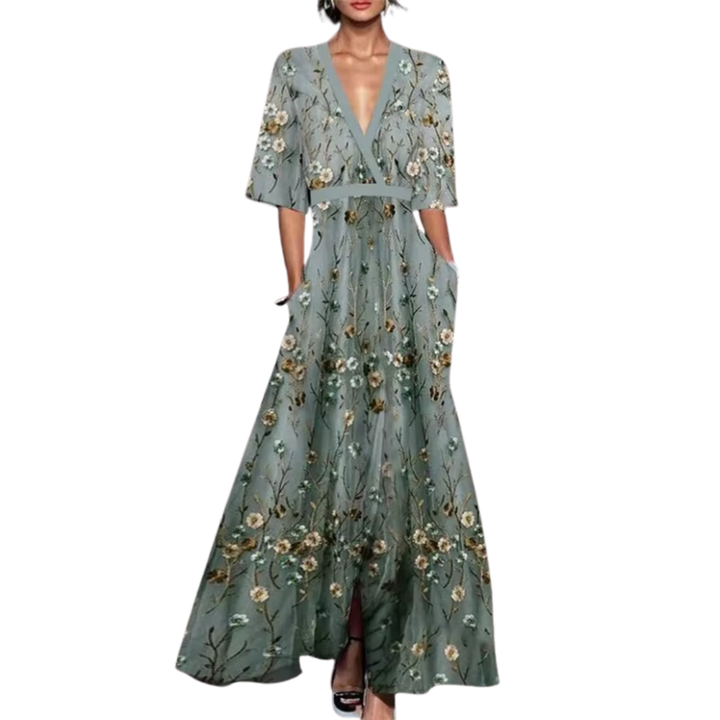 Noelle | Robe de Printemps Fleurie à Décolleté en V