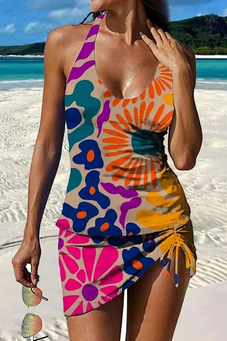 Fiesta | Ensemble de tankini floral avec graphique couvrant le ventre