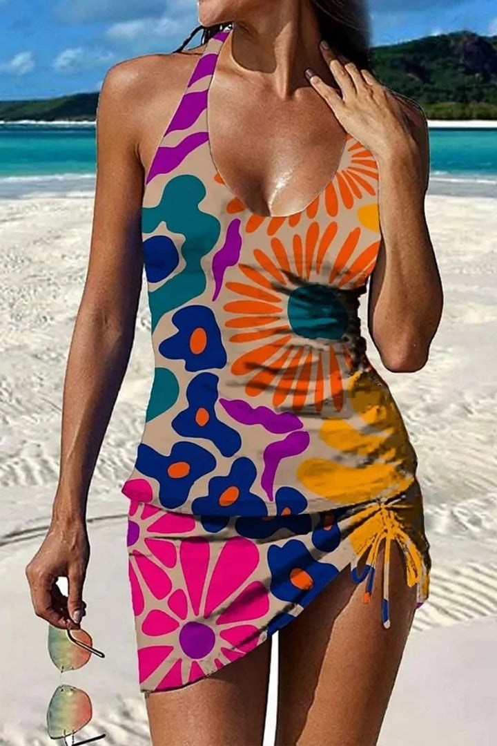 Fiesta | Ensemble de tankini floral avec graphique couvrant le ventre