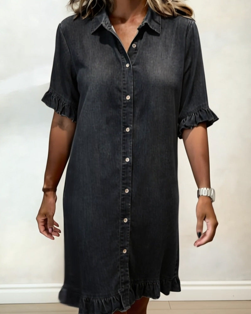 Belinda| Robe en denim confortable avec des fronces flatteuses