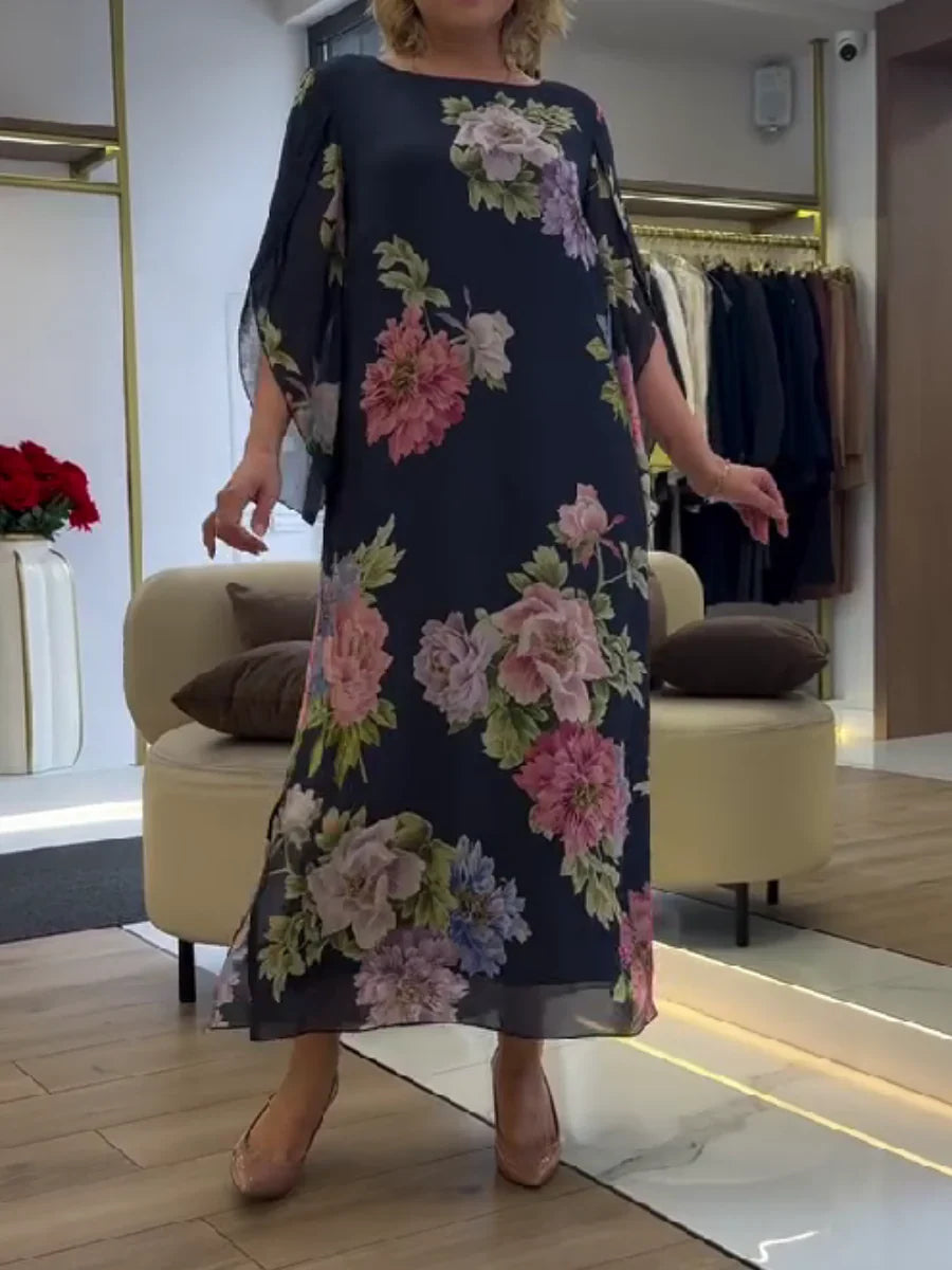 Robe Maxi à Imprimé Floral en Chiffon Léger Confort