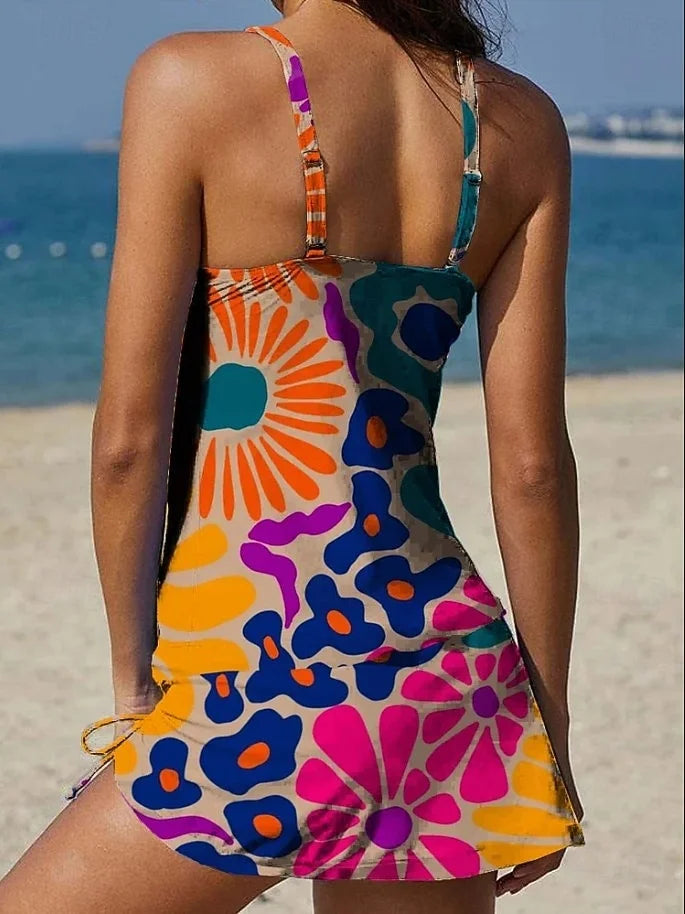 Fiesta | Ensemble de tankini floral avec graphique couvrant le ventre