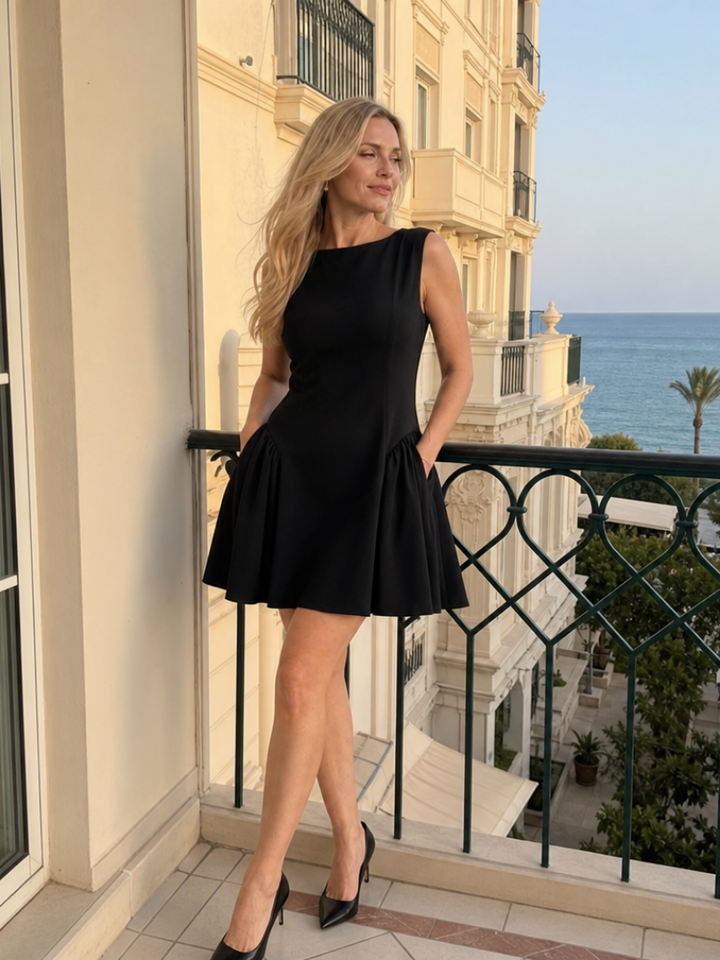 Felicity | Robe Mini Sans Manches à Jupe Évasée Structurée