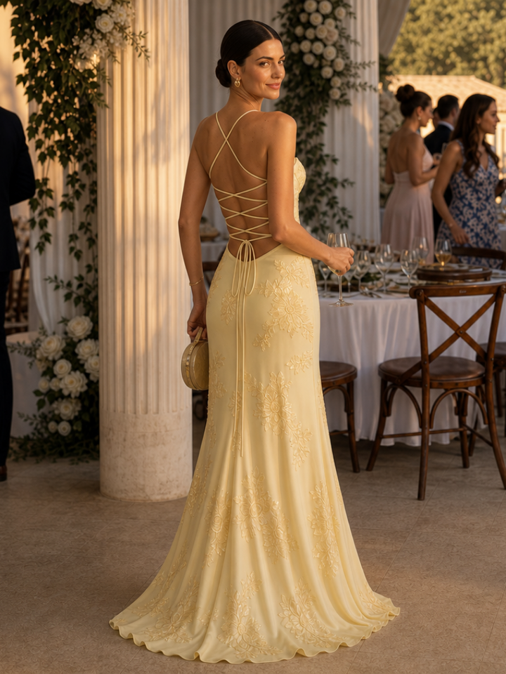 Danica | Robe Maxi à Bretelles Fines et Corsage Corset