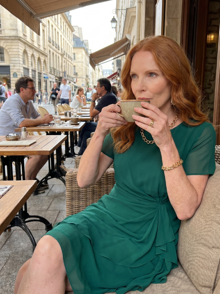 Eira | Robe Midi à Manches Courtes et Ourlet Superposé