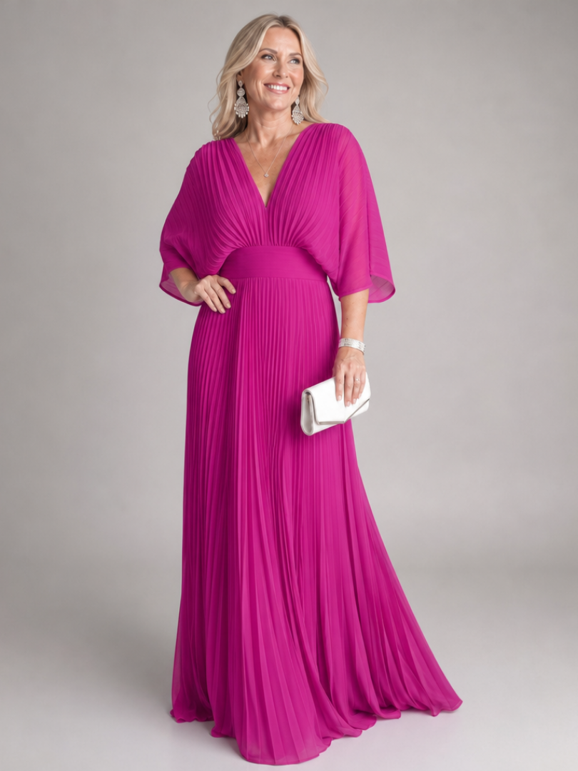Semorph | Robe Maxi Plissée à Col en V et Manches Longues