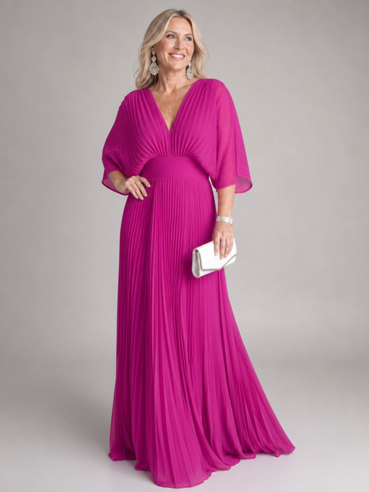 Semorph | Robe Maxi Plissée à Col en V et Manches Longues