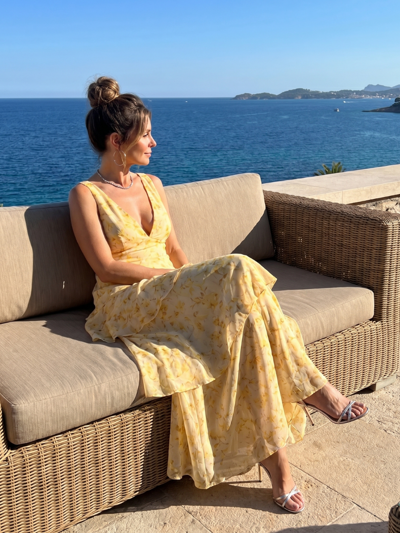 Gala | Robe Midi Sans Manches à Décolleté V Profond avec Motif Peint