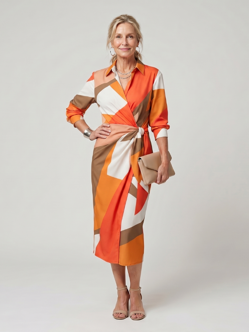 Leya | Robe midi à rayures avec col et manches longues