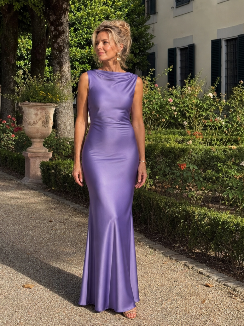 Virella | Robe Maxi Sans Manches à Col Bateau Ajustée