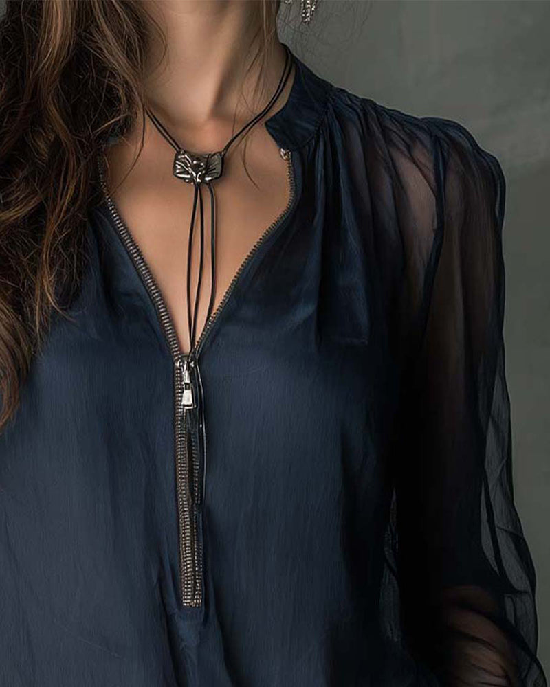 Helen | Blouse à Zip Demi Longue Manche Tricot