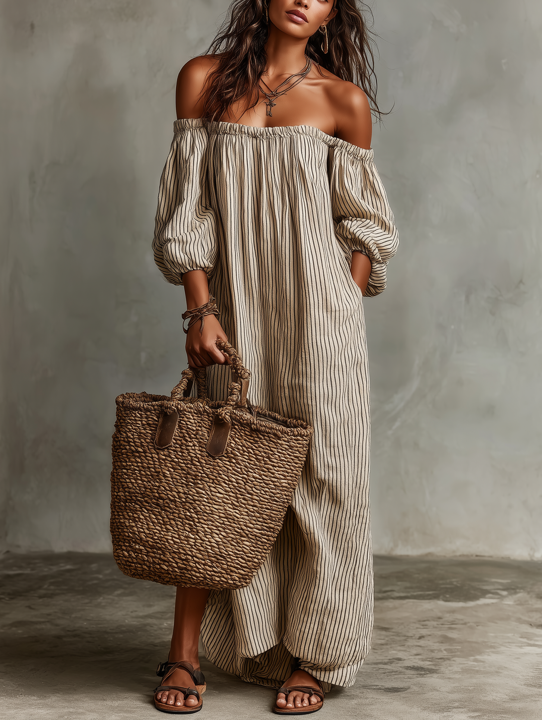 Elena | Robe longue fluide à épaules dénudées