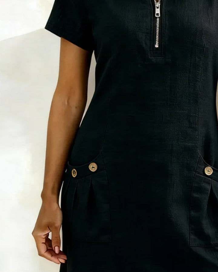 Amelie | Robe avec fermeture éclair et poches en coton et lin