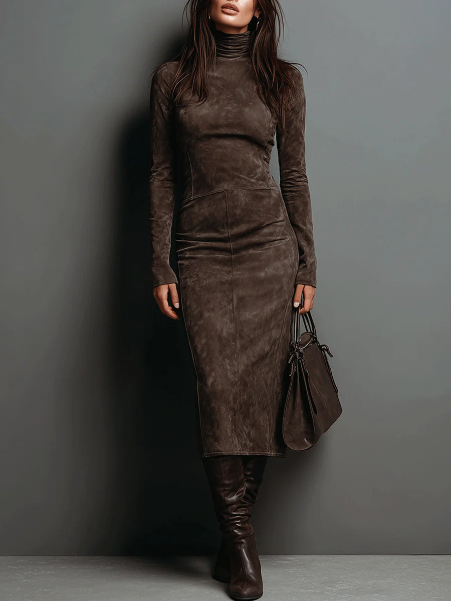 Robine | Robe Midi Suédine à Manches Longues